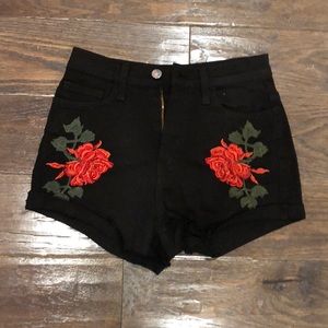 Black w roses denim shorts